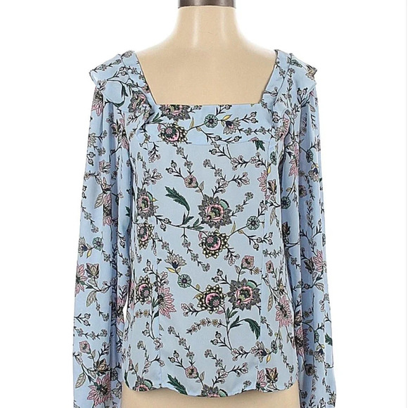 Banana Republic Floral Boho Square Neck Blouse Top Blue Size Petite XS - Picture 1 of 8